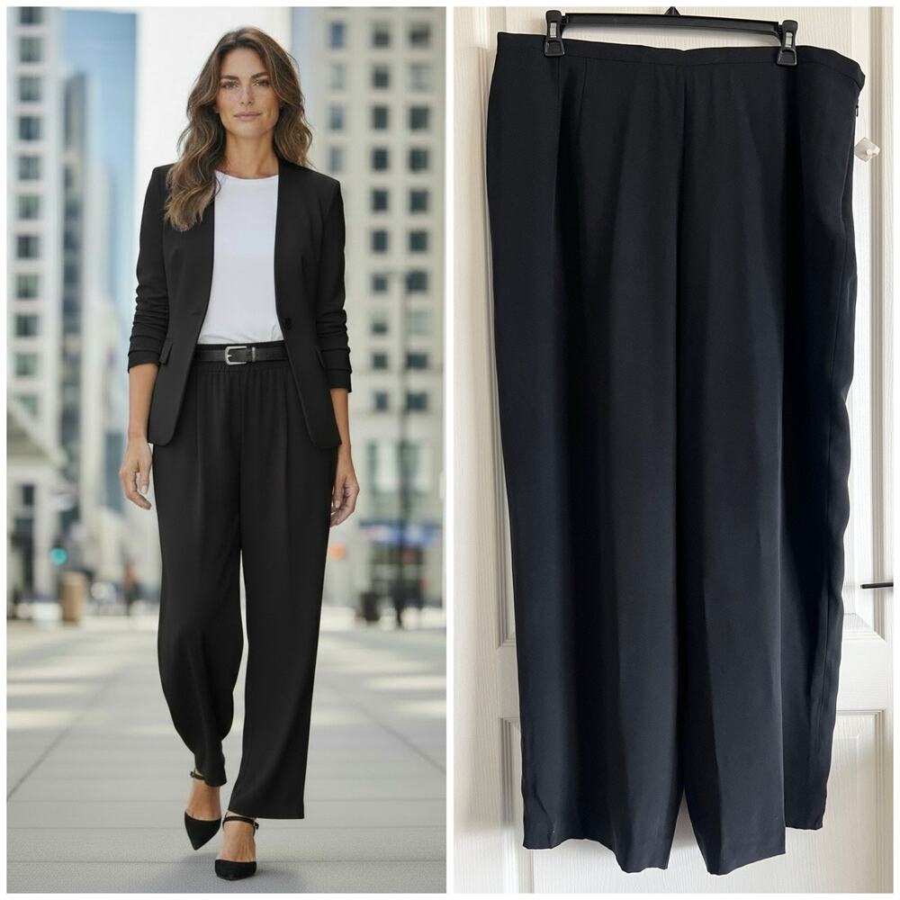 NWT Talbots Sz 22W Black Pure Silk Dress Pants Lined Straight Leg Business VTG
